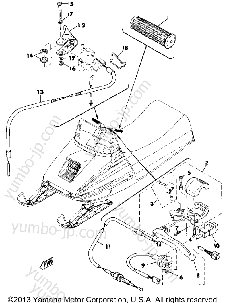 Grip - Wiring for snowmobiles YAMAHA GS340A 1977 year