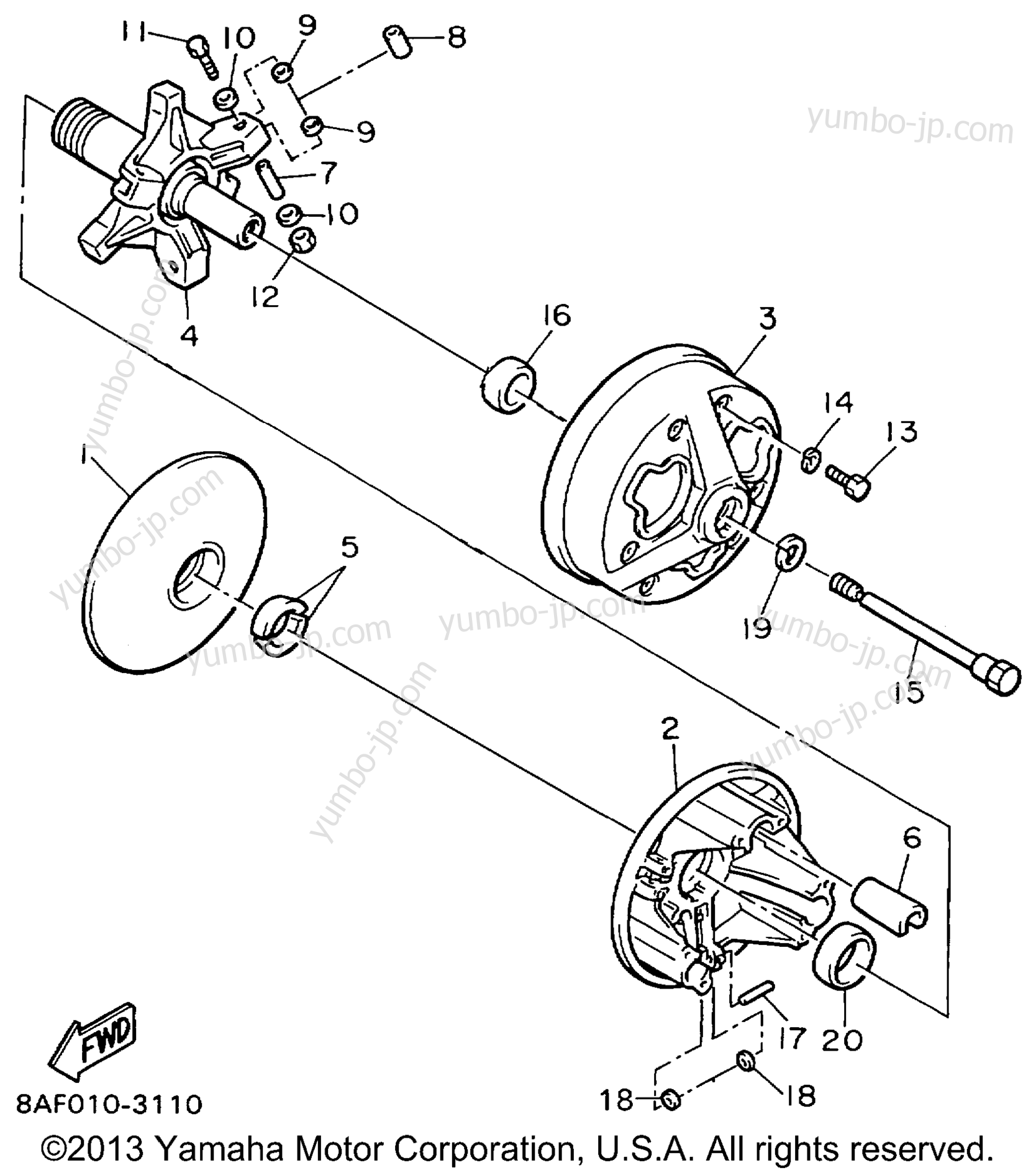 Alternate Clutch Repair Kit for snowmobiles YAMAHA BRAVO LT (BR250TD) 2000 year