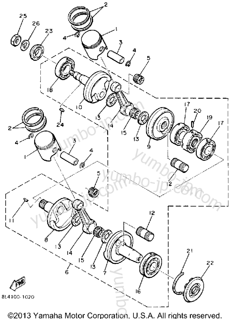 Crankshaft - Piston for snowmobiles YAMAHA ENTICER 340 (ET340M) 1988 year
