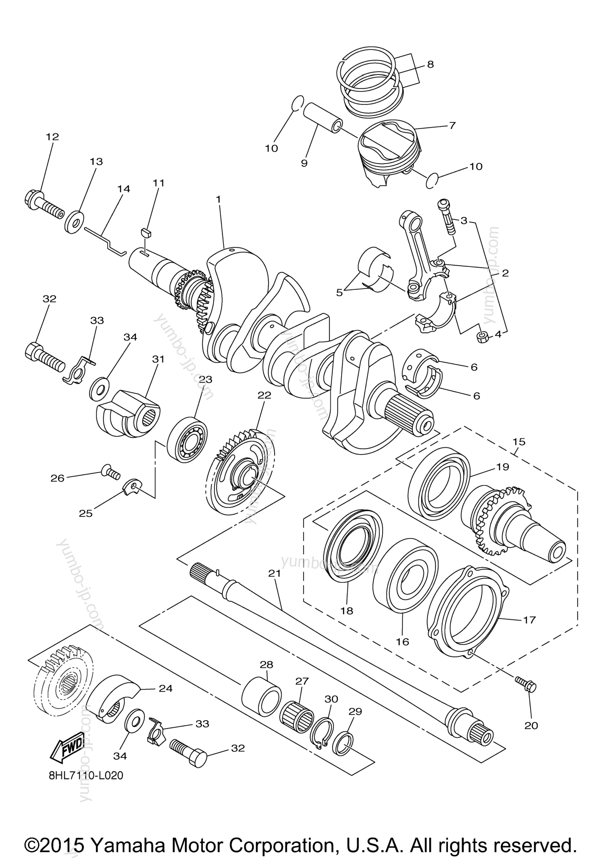 Коленвал и поршневая группа для снегоходов YAMAHA SRVIPER M TX 153 SE (SR10M53SFR) 2015 г.