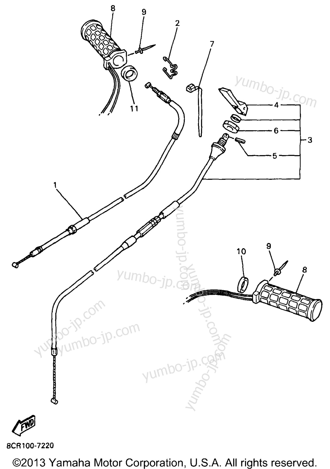 CONTROL CABLE for snowmobiles YAMAHA VMAX 500 XTR (ELEC START+REVERSE) (VX500XTRB) 1998 year