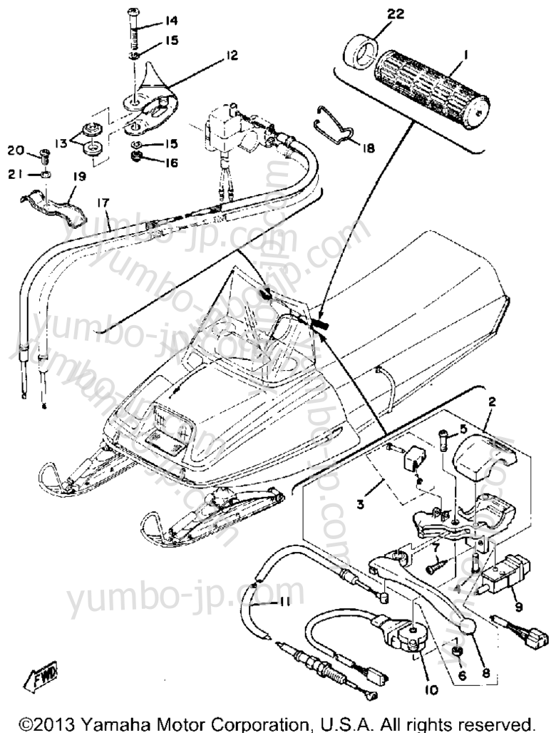 Grip - Wiring for snowmobiles YAMAHA EX440B 1978 year