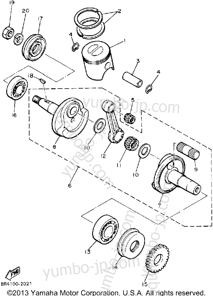 Crankshaft-Piston for snowmobiles YAMAHA BRAVO T (LONG TRACK) (BR250TS) 1992 year