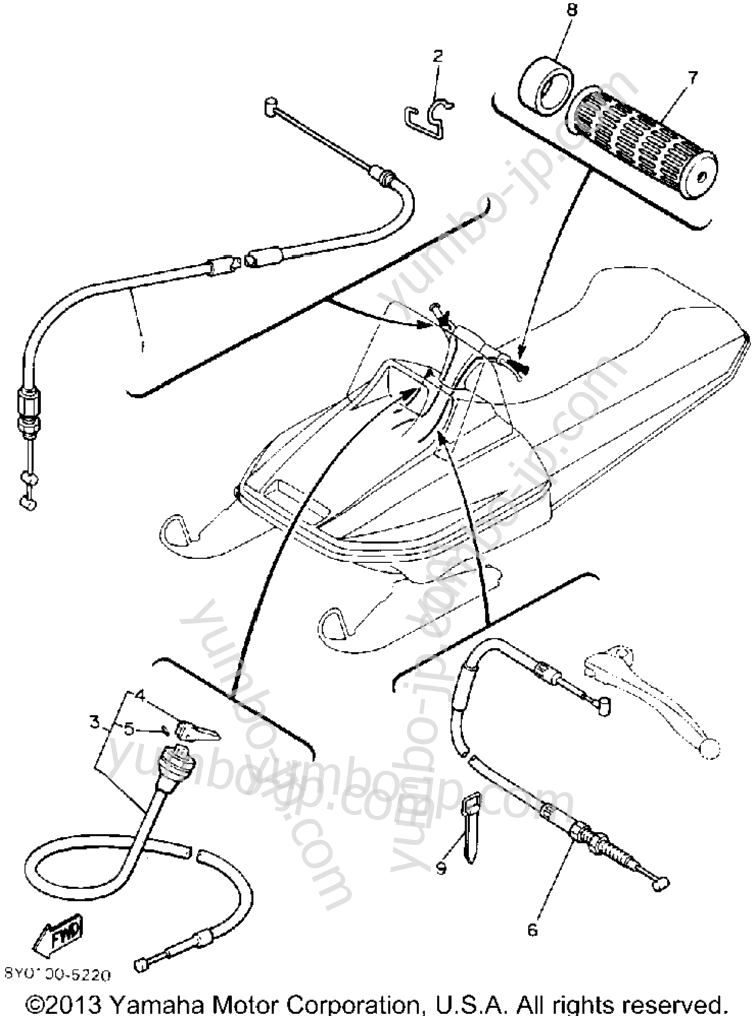 Control - Cable for snowmobiles YAMAHA SRV (SR540P) 1990 year