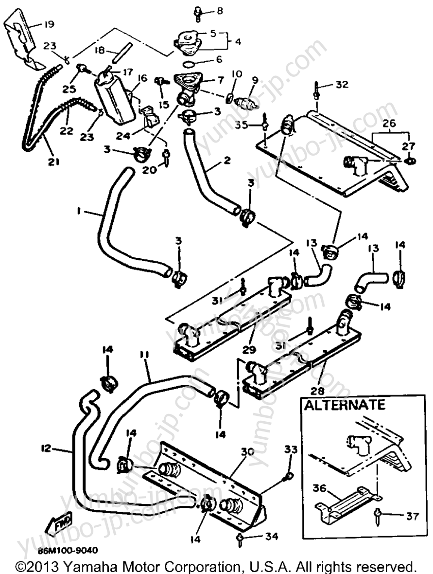 Radiator - Hose for snowmobiles YAMAHA EXCITER II LE (ELEC START) (EX570ER) 1991 year