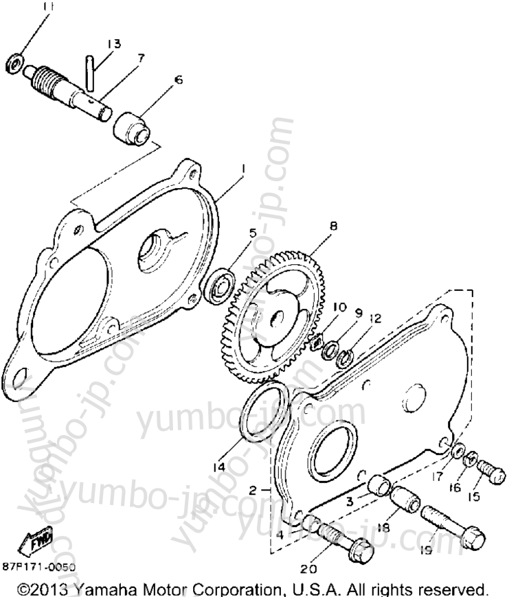 Pump Drive-Gear для снегоходов YAMAHA BRAVO LT (LONG TRACK) (BR250TP) 1990 г.