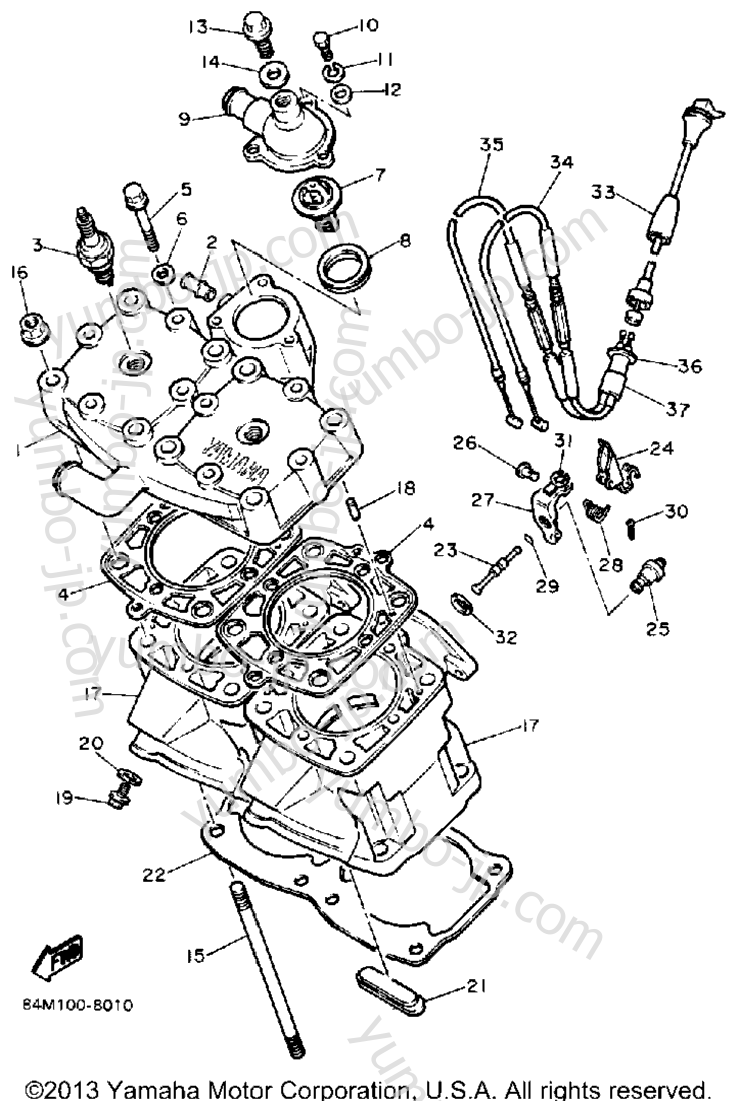 Cylinder Head-Cylinder for snowmobiles YAMAHA EXCITER DELUXE (ELEC START) (EX570EM) 1988 year