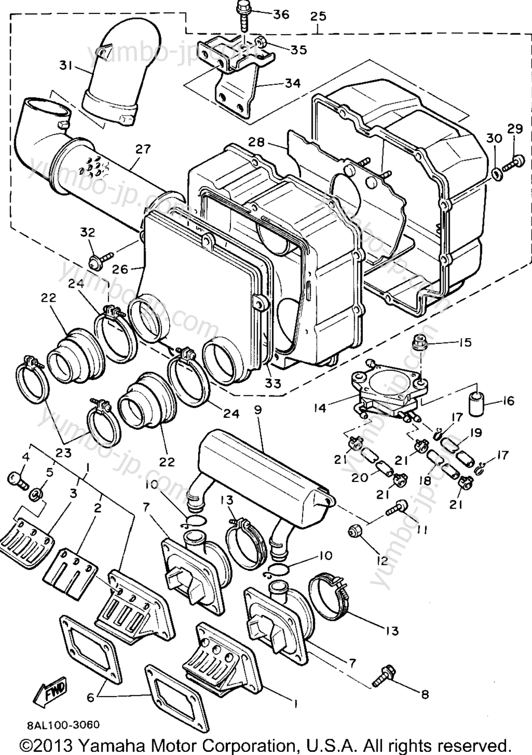 Intake для снегоходов YAMAHA PHAZER II LE (ELEC START) (PZ480EU) 1994 г.