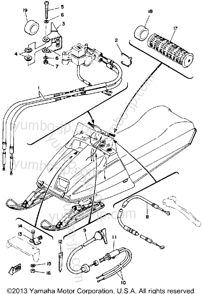 Устройство дистанционного управления / Кабеля для снегоходов YAMAHA SRX440D 1980 г.