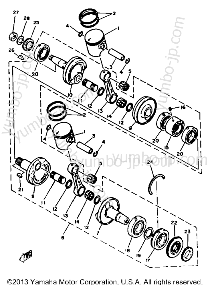 Коленвал и поршневая группа для снегоходов YAMAHA SS440D 1980 г.