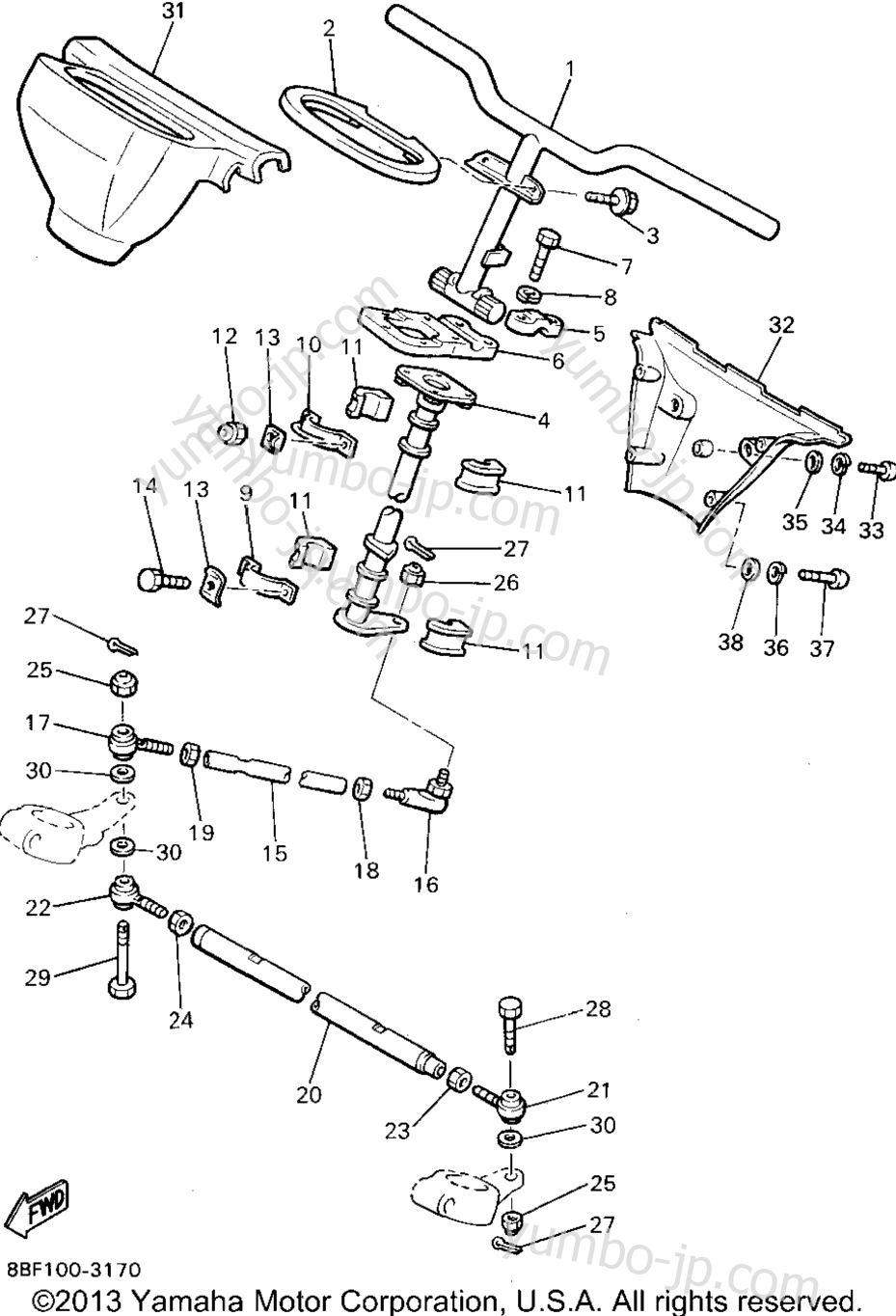 Steering для снегоходов YAMAHA PHAZER II LE (ELEC START) (PZ480EU) 1994 г.