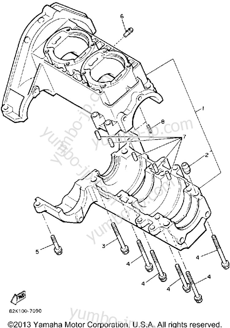 CRANKCASE for snowmobiles YAMAHA PHAZER DELUXE (ELEC START) (PZ480EN) 1989 year