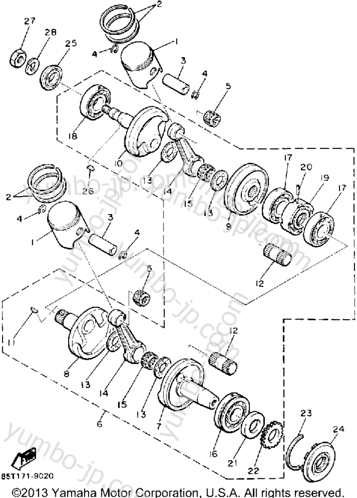 Crankshaft - Piston for snowmobiles YAMAHA ENTICER LTR (ET400TRP) 1990 year