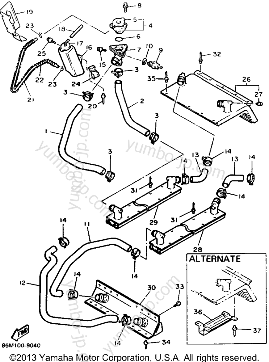 Radiator - Hose for snowmobiles YAMAHA EX570ET 1993 year