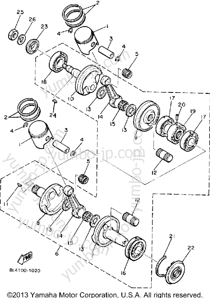 Crankshaft - Piston for snowmobiles YAMAHA ENTICER 340T (LONG TRACK) (ET340TM) 1988 year