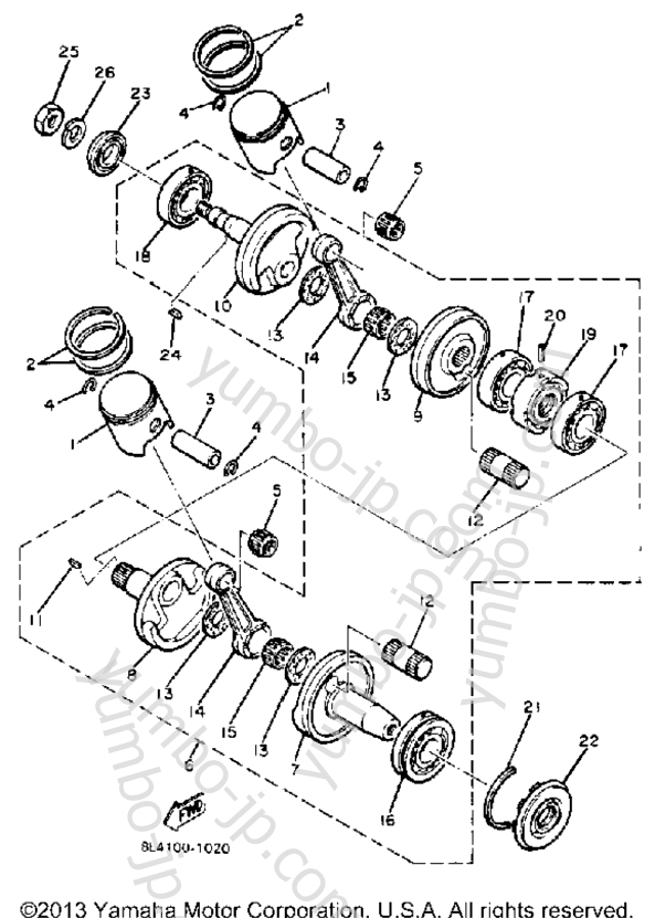 Crankshaft - Piston for snowmobiles YAMAHA EC340G 1983 year