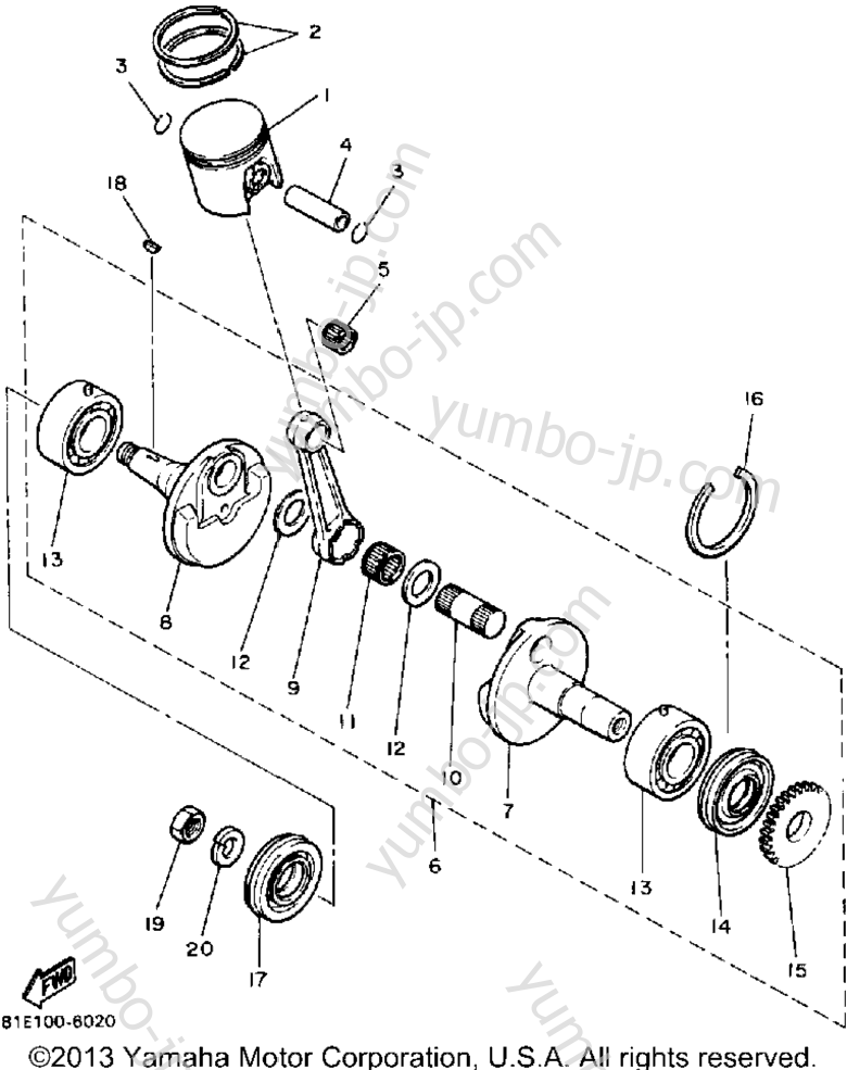Crankshaft-Piston for snowmobiles YAMAHA INVITER (CF300N) 1989 year