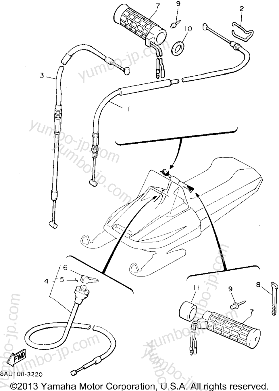 CONTROL CABLE for snowmobiles YAMAHA VK540 II (VK540EU) 1994 year