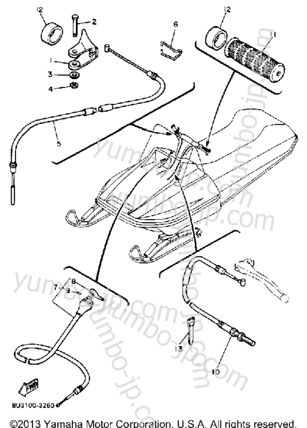 Control - Cable for snowmobiles YAMAHA SS440 (SS440H) 1984 year