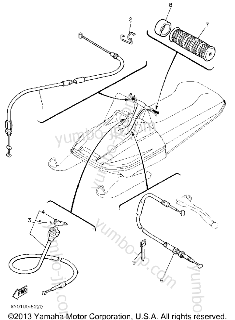 Control - Cable for snowmobiles YAMAHA SRV (SR540L) 1987 year