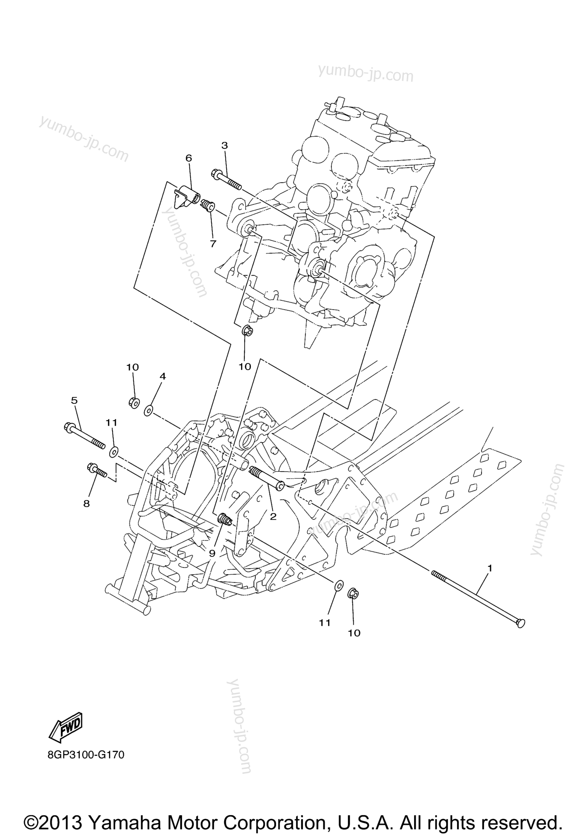 Engine Bracket for snowmobiles YAMAHA PHAZER RTX (PZ50RTBW) 2012 year