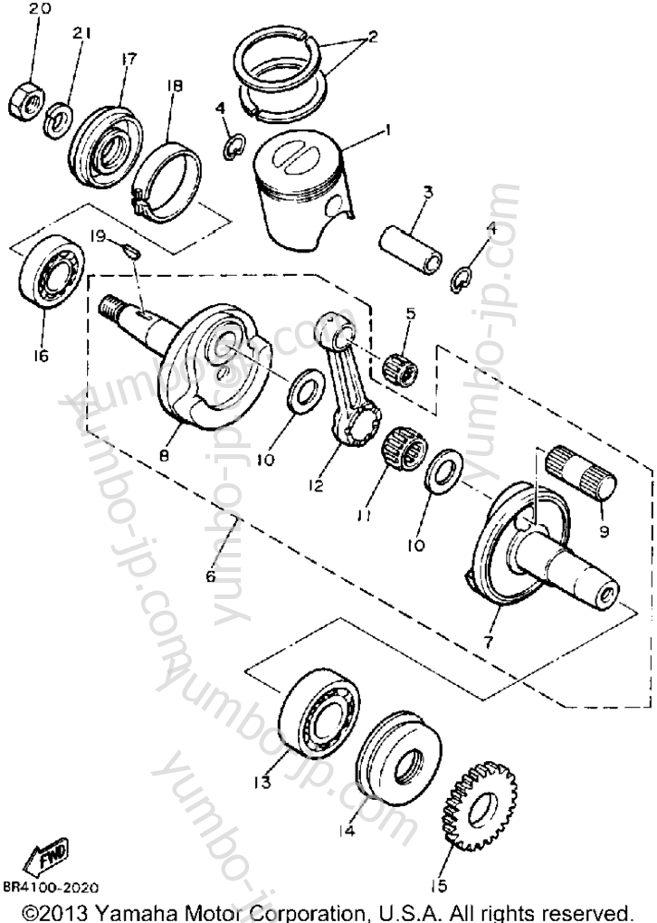 Crankshaft-Piston for snowmobiles YAMAHA BRAVO T (LONG TRACK) (BR250TL) 1987 year