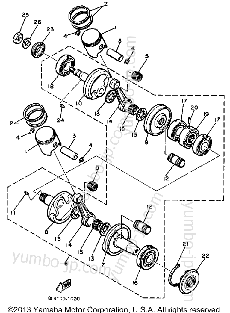 Crankshaft - Piston for snowmobiles YAMAHA EXCEL III (EC340J) 1985 year