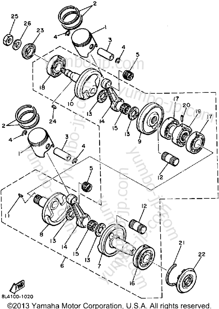 Crankshaft-Piston for snowmobiles YAMAHA ENTICER 340 (ET340J) 1985 year