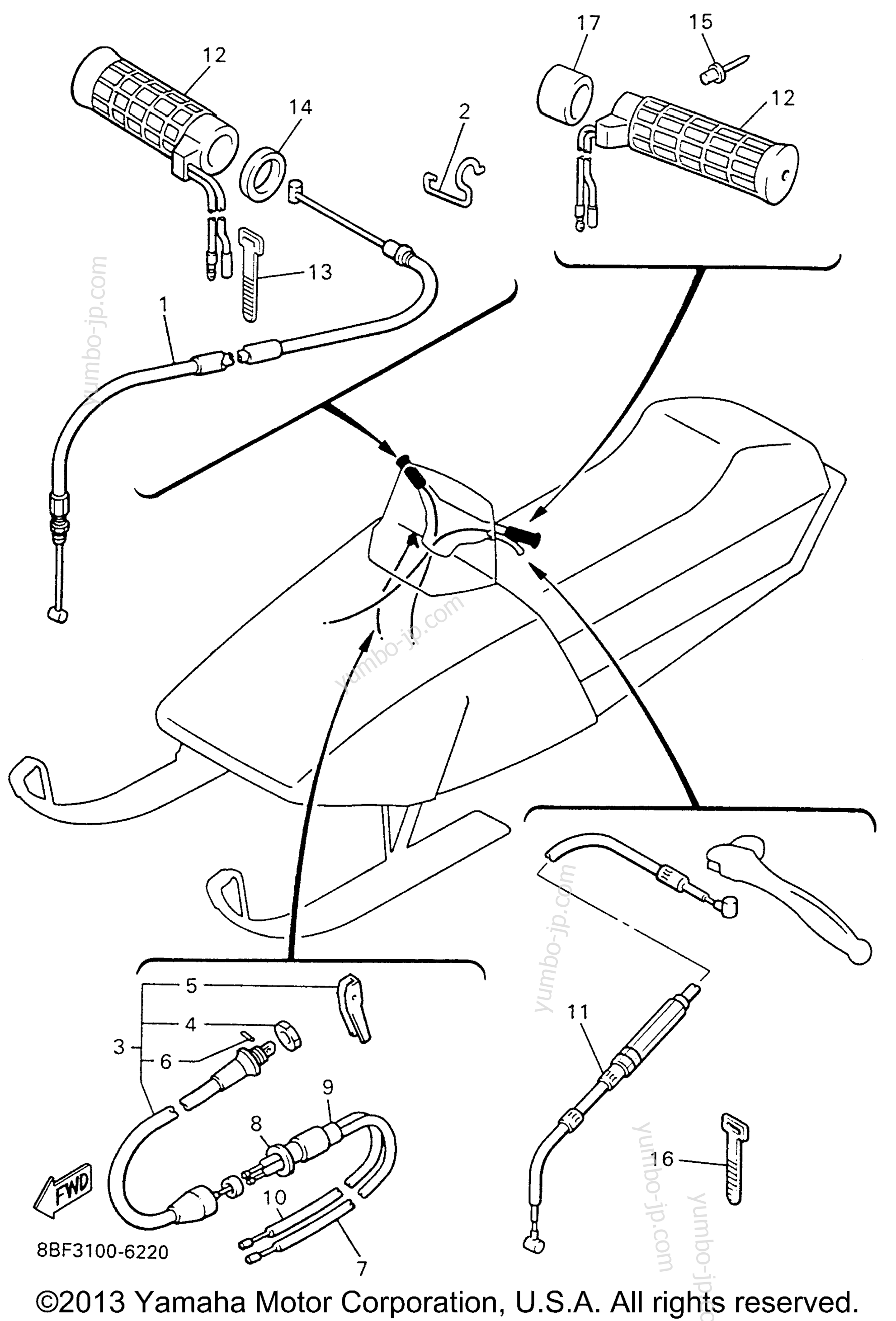 CONTROL CABLE for snowmobiles YAMAHA PHAZER II LE (ELEC START) (PZ480EW) 1996 year