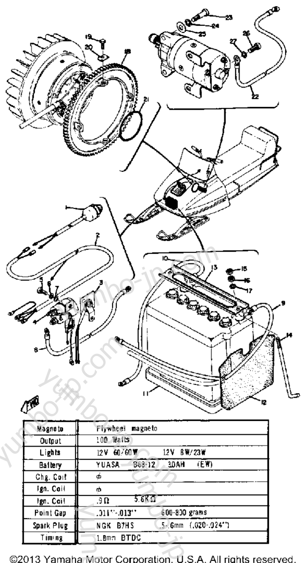 Electric Starter Unit for snowmobiles YAMAHA EW433C 1973 year