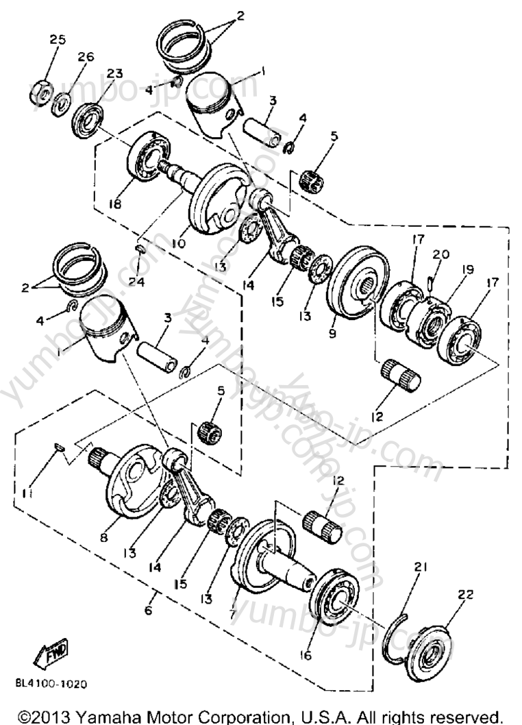 Crankshaft - Piston for snowmobiles YAMAHA ET340TL 1987 year