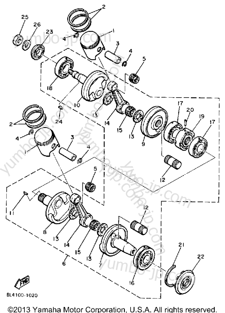 Crankshaft - Piston для снегоходов YAMAHA ET340TL 1987 г.