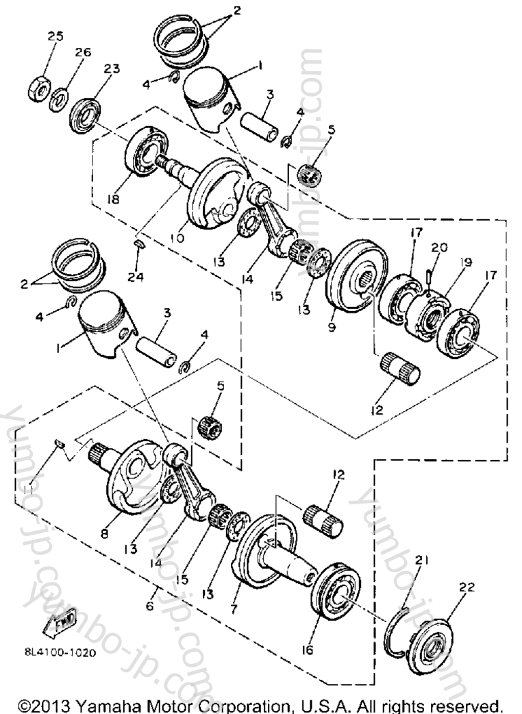 Crankshaft - Piston for snowmobiles YAMAHA ENTICER 340T (LONG TRACK) (ET340TH) 1984 year