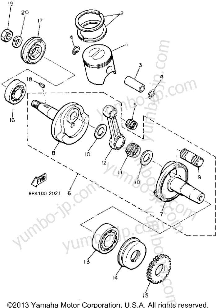 Crankshaft-Piston for snowmobiles YAMAHA BRAVO LT (LONG TRACK) (BR250TR) 1991 year