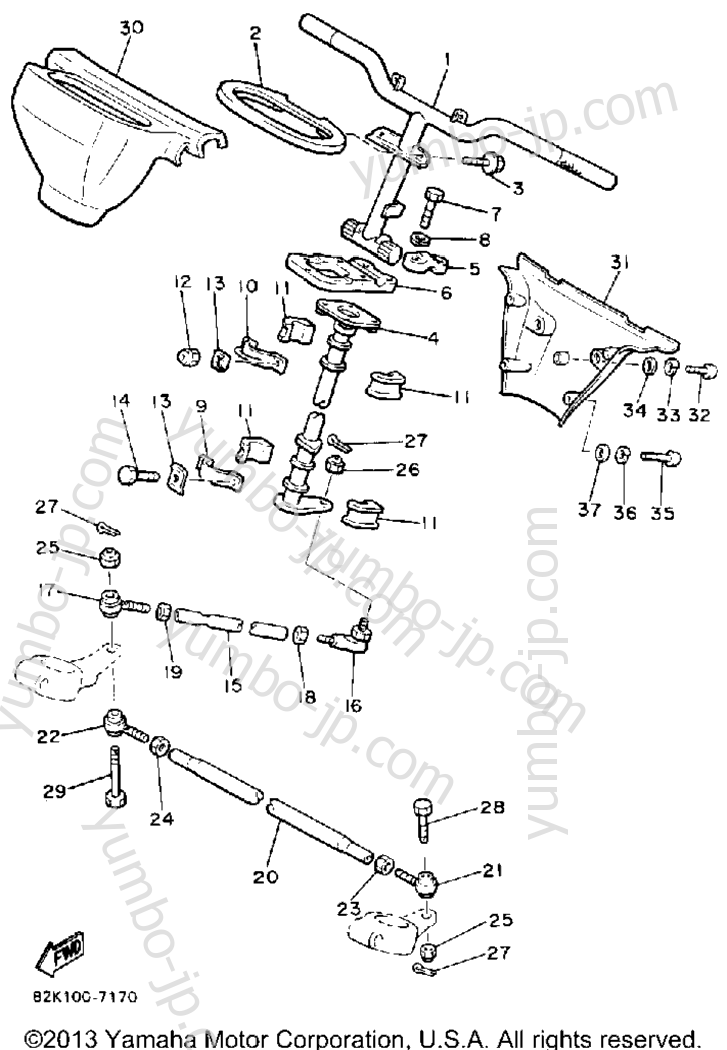 Steering for snowmobiles YAMAHA PHAZER DELUXE (ELEC START) (PZ480EN) 1989 year