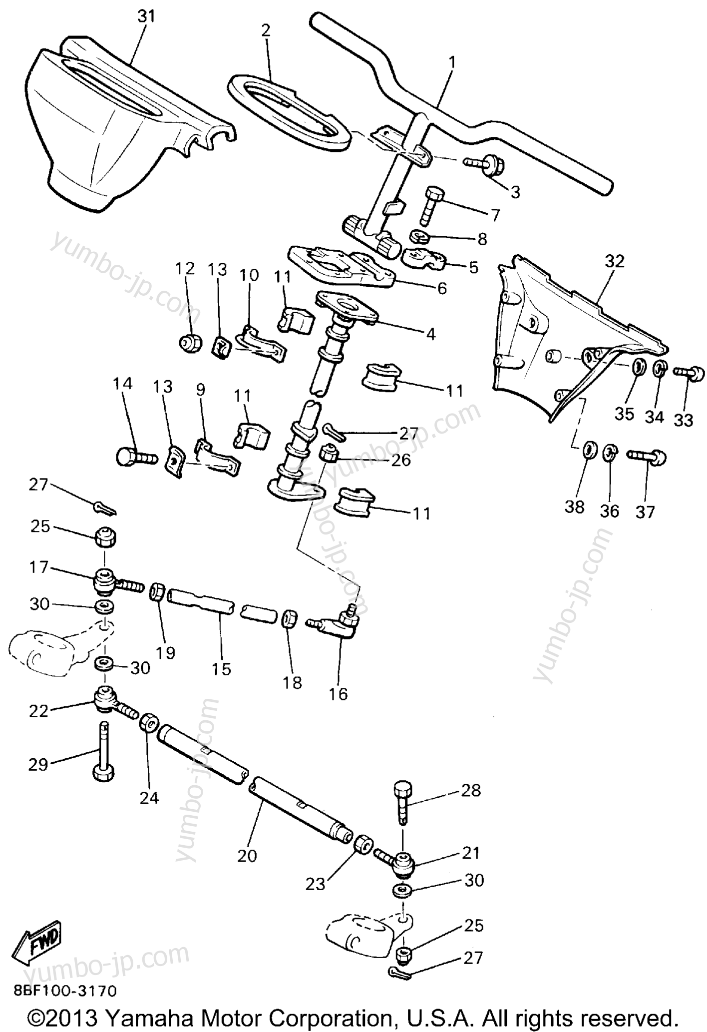 Steering for snowmobiles YAMAHA PHAZER II ST (LONG TRACK) (PZ480STU) 1994 year