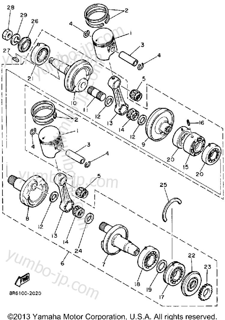 Crankshaft - Piston for snowmobiles YAMAHA SRV (SR540N) 1989 year