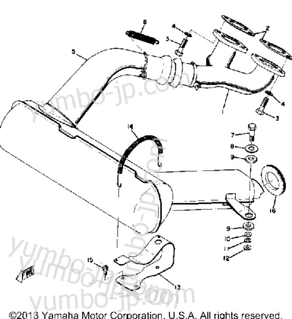 Exhaust for snowmobiles YAMAHA GP433F 1974 year