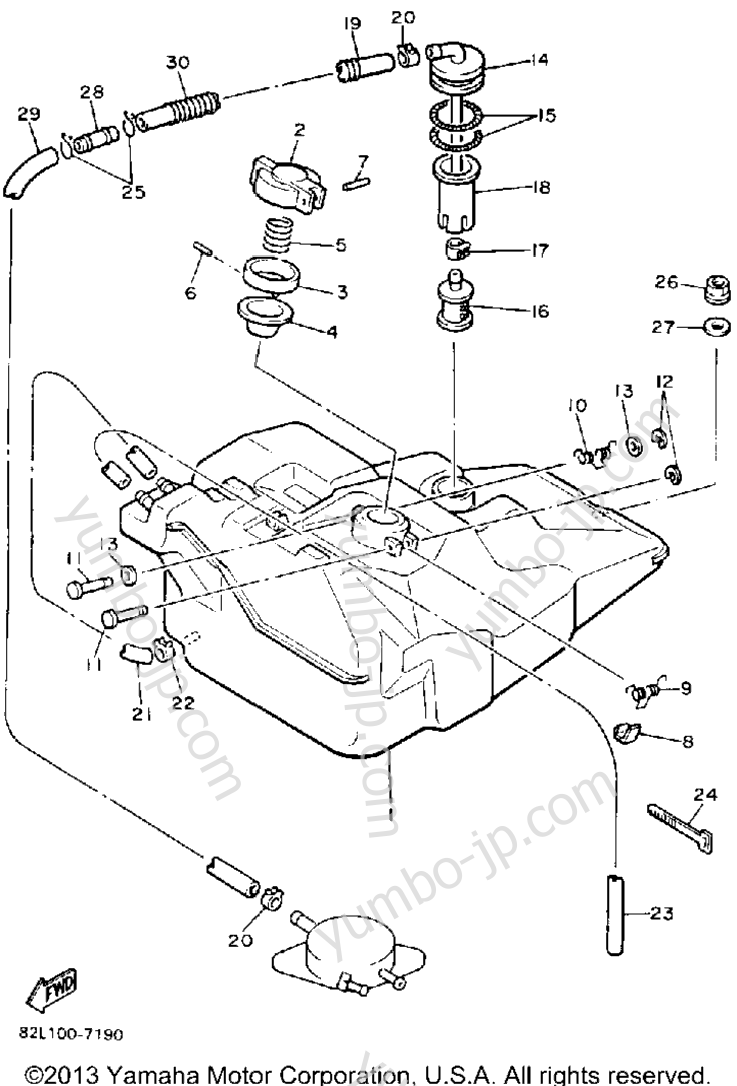 Топливный бак для снегоходов YAMAHA PHAZER DELUXE (ELEC START) (PZ480EN) 1989 г.