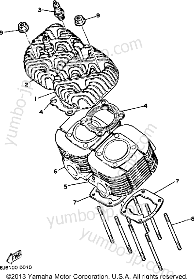 Блок цилиндров для снегоходов YAMAHA ENTICER 340 (ET340K) 1986 г.