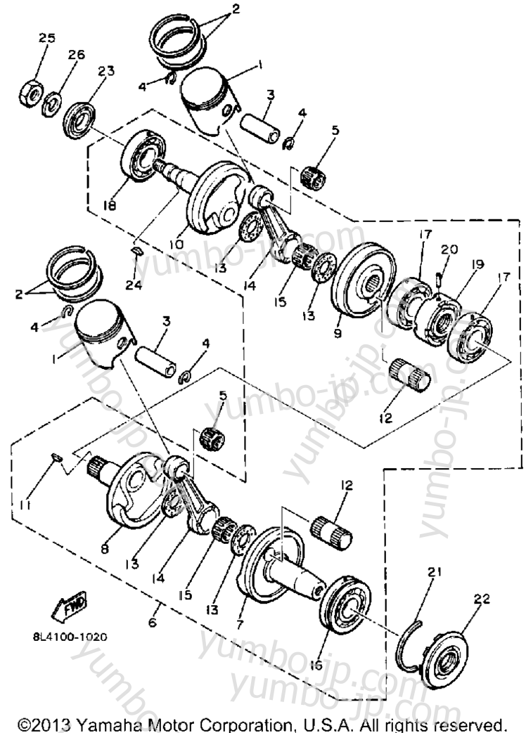 Crankshaft - Piston for snowmobiles YAMAHA ET300G 1983 year