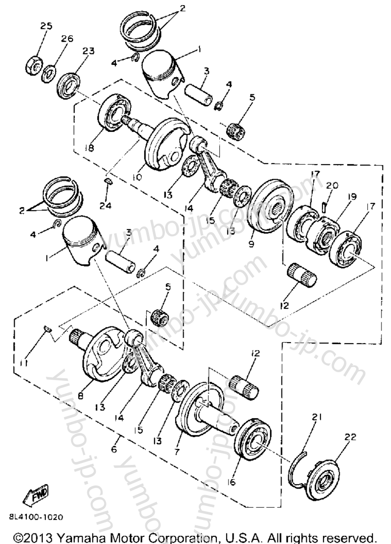 Crankshaft - Piston for snowmobiles YAMAHA EXCEL III (EC340M) 1988 year