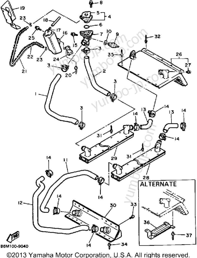Radiator - Hose for snowmobiles YAMAHA EXCITER DELUXE (ELEC START) (EX570EN) 1989 year