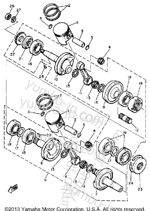 Crankshaft - Piston for snowmobiles YAMAHA SRX440E 1981 year