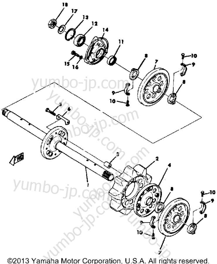 FRONT AXLE for snowmobiles YAMAHA SW433E 1971 year