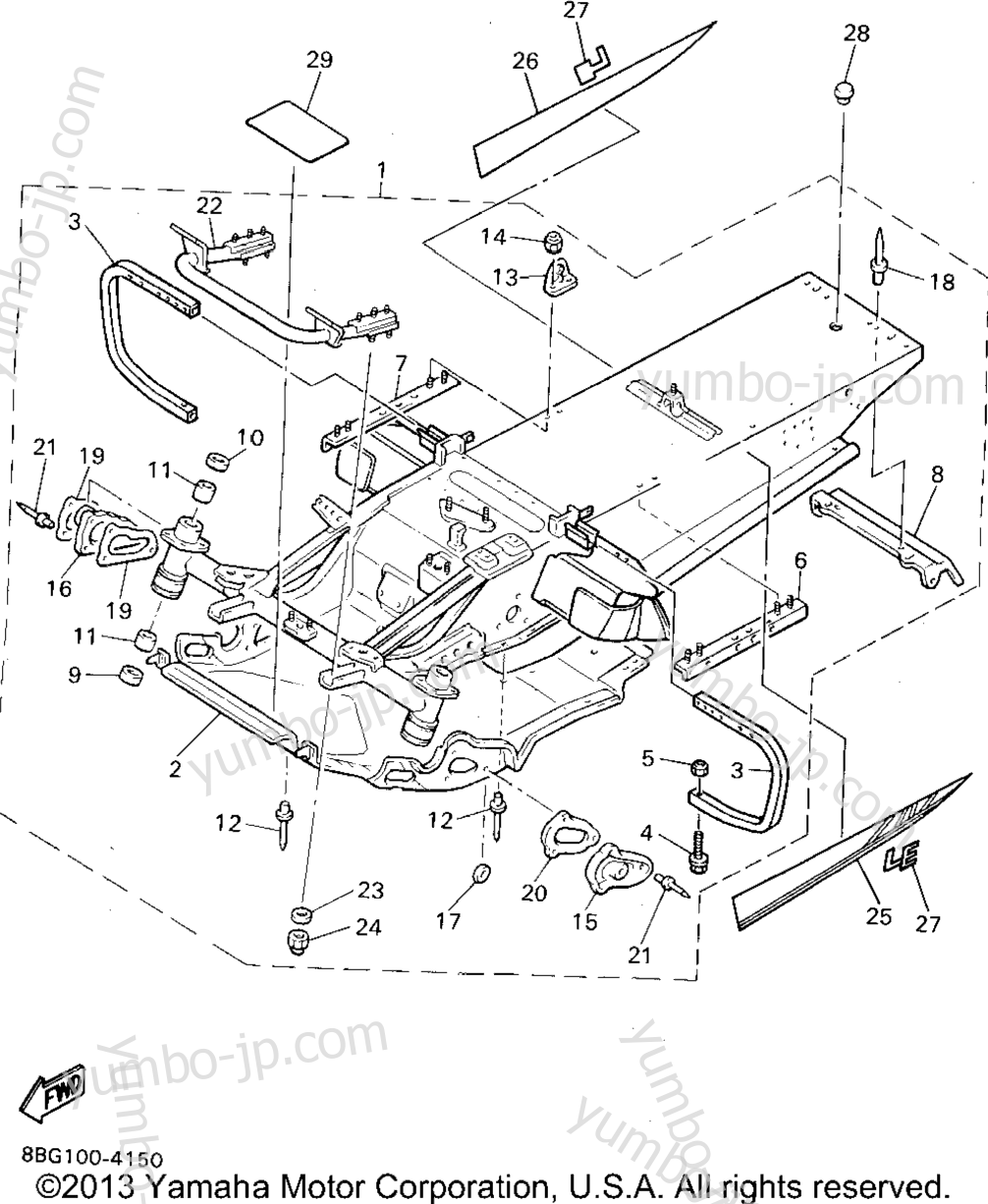 FRAME для снегоходов YAMAHA PHAZER II LE (ELEC START) (PZ480EU) 1994 г.