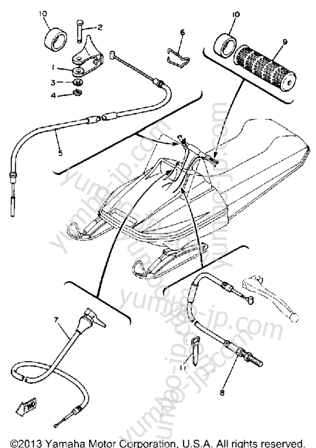 Control - Cable for snowmobiles YAMAHA SS440E 1981 year