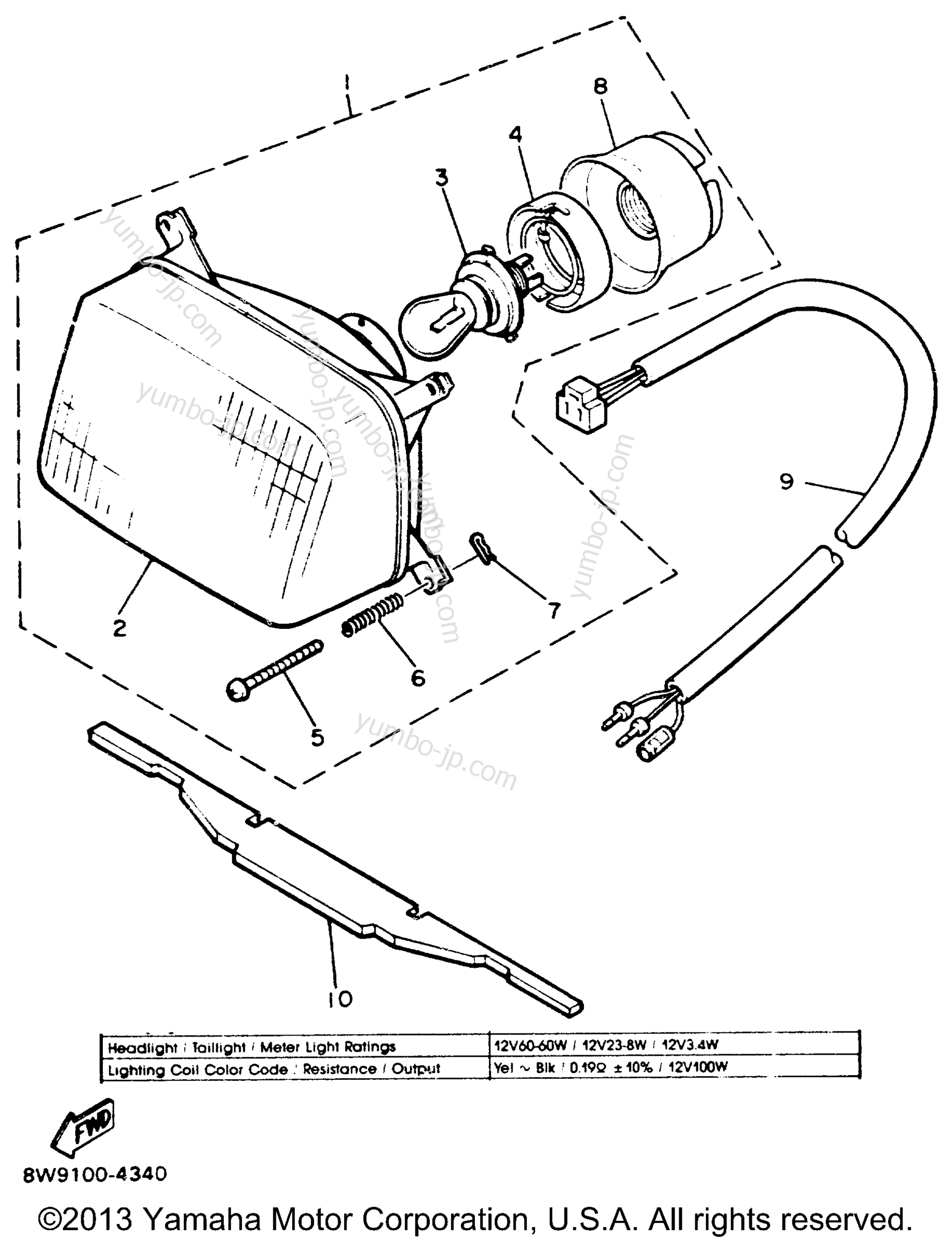 HEADLIGHT для снегоходов YAMAHA ENTICER 340 (ET340K) 1986 г.