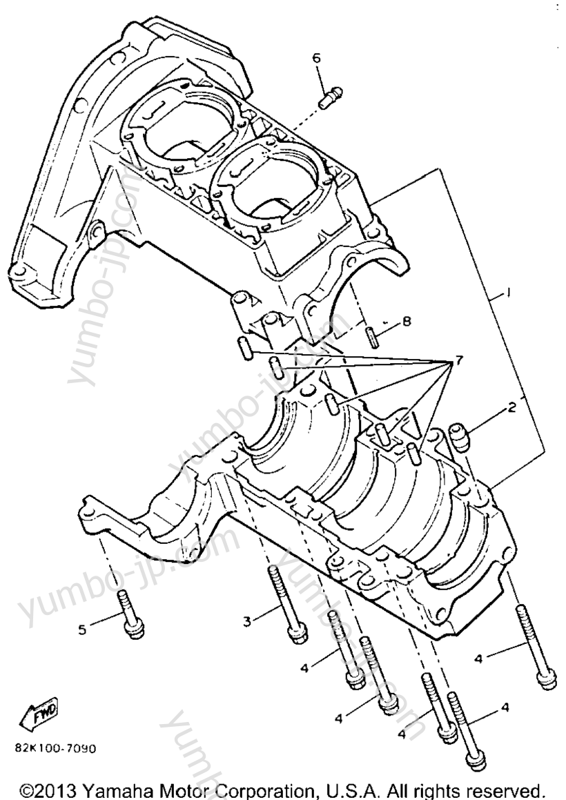 CRANKCASE for snowmobiles YAMAHA PHAZER II LE (ELEC START) (PZ480ER) 1991 year