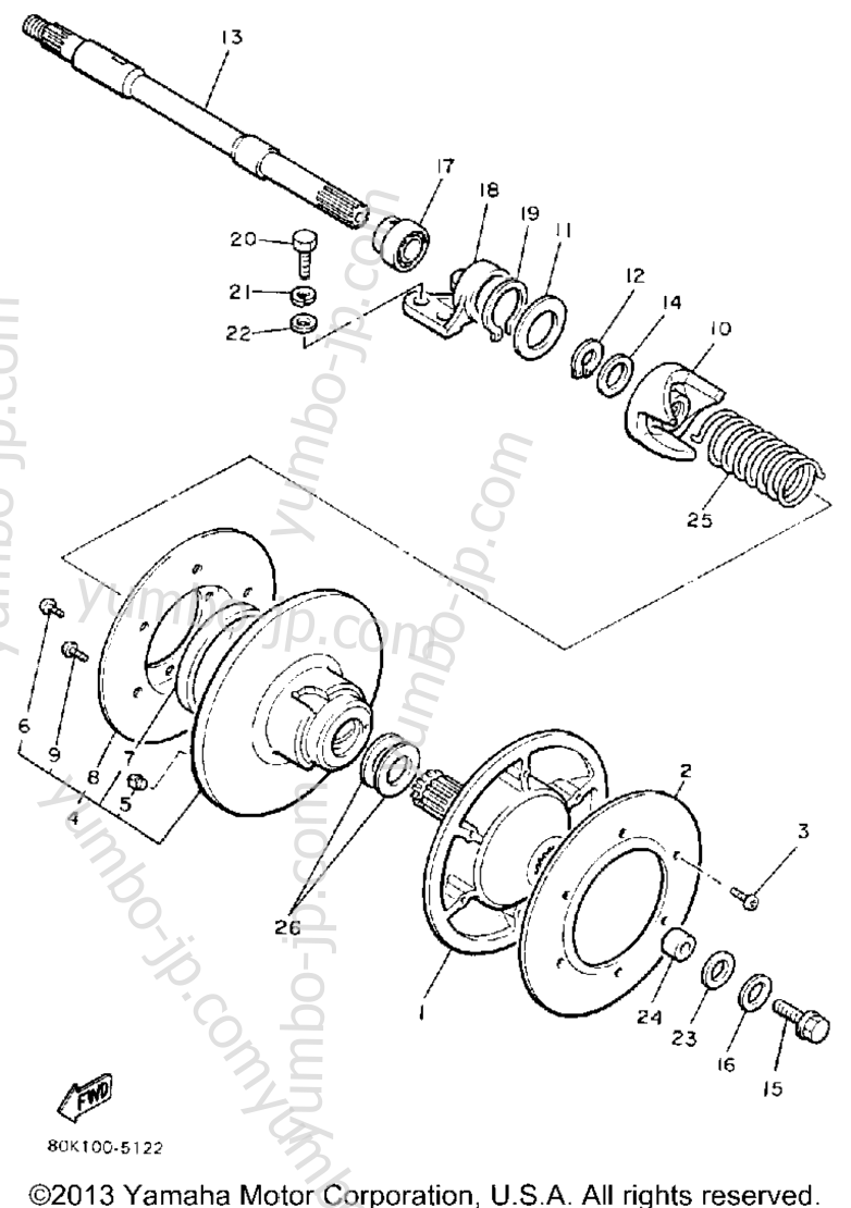 Secondary Sheave for snowmobiles YAMAHA PHAZER DELUXE (ELEC START) (PZ480EN) 1989 year